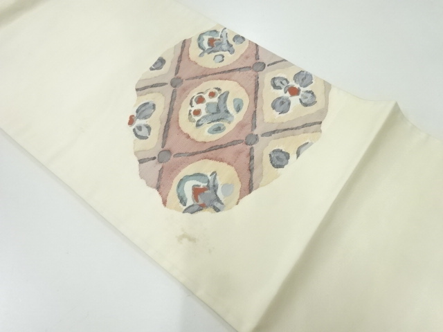 JAPANESE KIMONO / ANTIQUE FUKURO OBI / SILK / WOVEN TASUKI LATTICE & FLOWERS